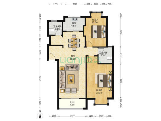 锦华家园 2室1厅2卫 99平方
