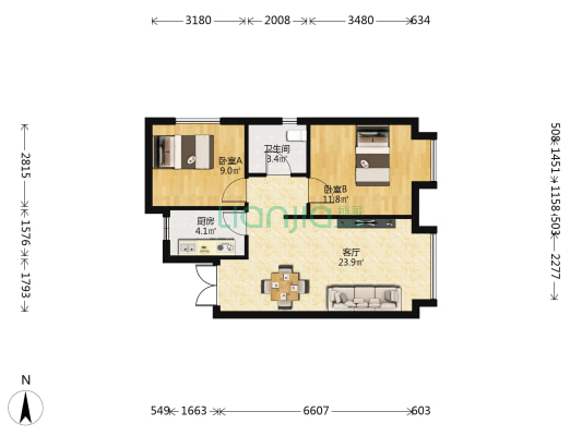 证大阅江府 2室1厅1卫 72平方