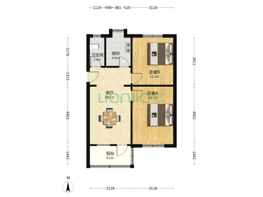 水产局宿舍 2室1厅1卫 64平方