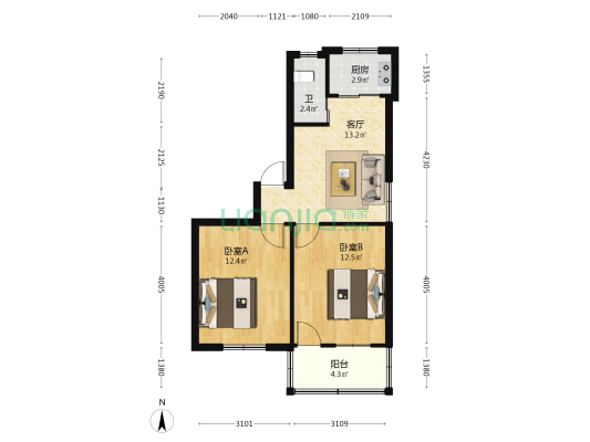 上三路35号 2室1厅1卫 58平方
