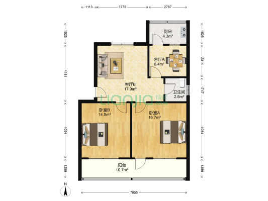 宾谷街631号 2室2厅1卫 79平方