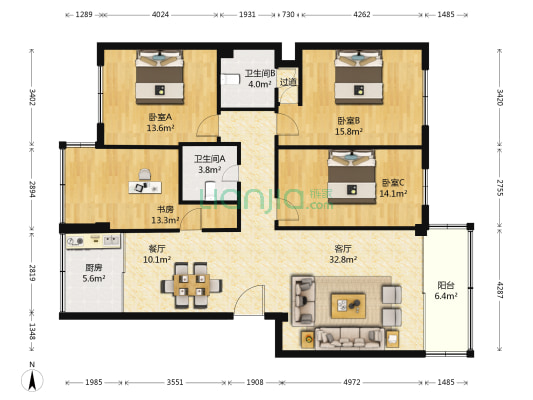 春园路166号 4室2厅2卫 160平方