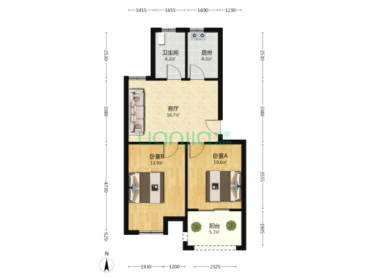 滨河景园 2室1厅1卫 70平方