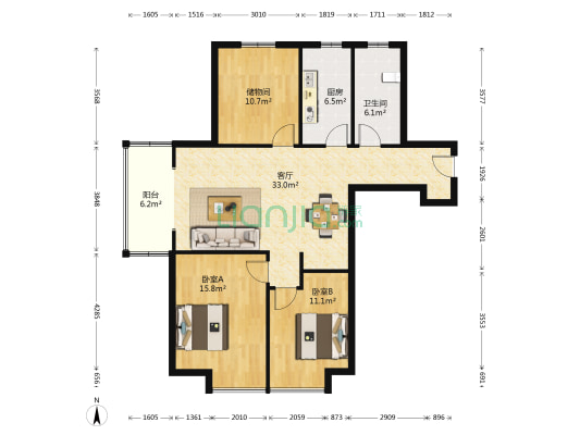 怡和嘉园南区 2室1厅1卫 115平方