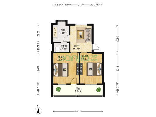 兴国路七二O厂 2室1厅1卫 56平方