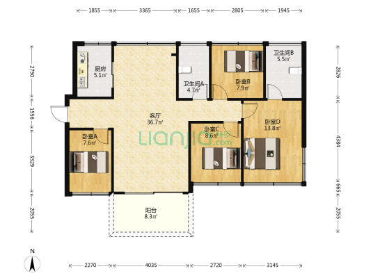 书香里园 4室1厅2卫 112平方
