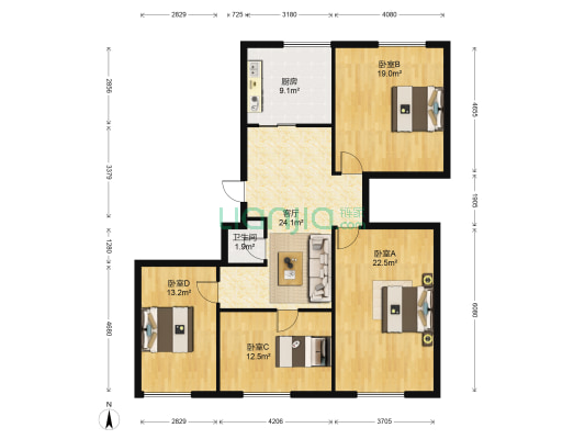 名江丽景花园 4室1厅1卫 118平方