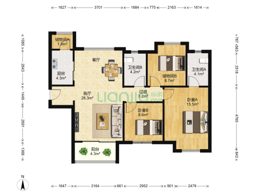 中海万锦熙岸 2室1厅2卫 107平方