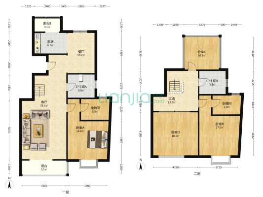 洋房上跃 精装修带露台车位 环境好 出行方便-户型图