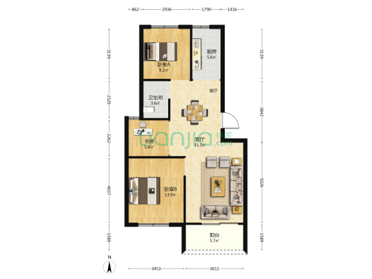 万茂新叶苑 3室1厅1卫 89平方