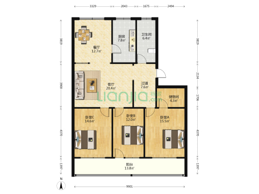 市场监管局机关家属院  3室2厅1卫 142平方