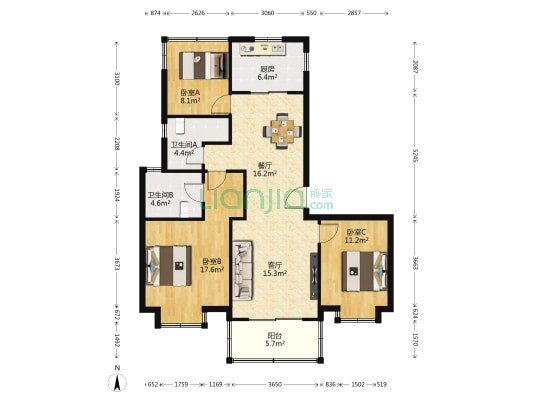 融信儒林花园 3室2厅2卫 116平方