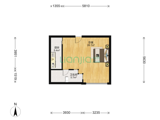 麒麟公馆 1室0厅1卫 59平方