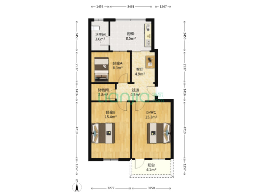 新模范马路9号 3室1厅1卫 86平方