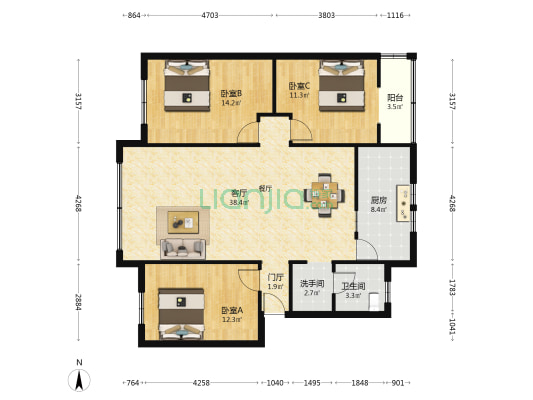 正西街133号 3室1厅2卫 112平方