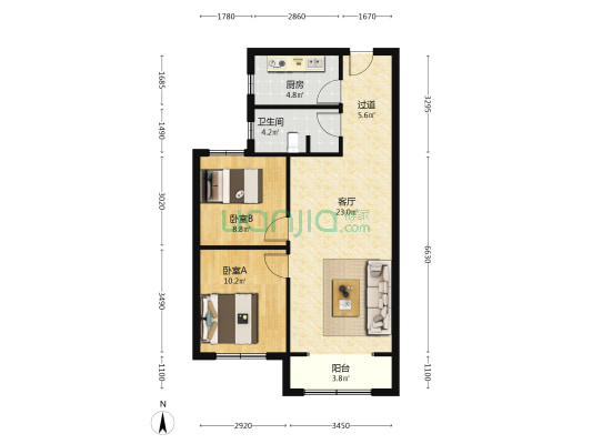 金地学府 2室1厅1卫 87平方