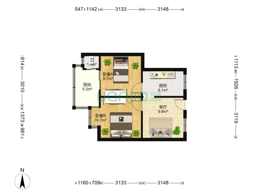 白云巷34号 2室1厅1卫 43平方