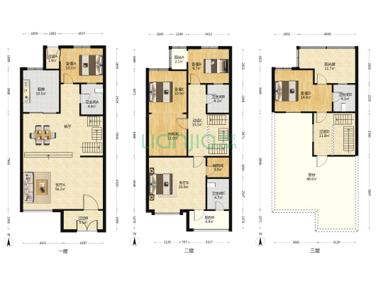 中亨花园 4室2厅4卫 233平方