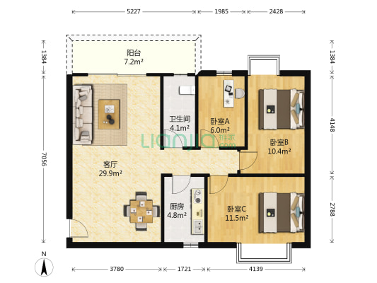 禾田世居 3室1厅1卫 84平方