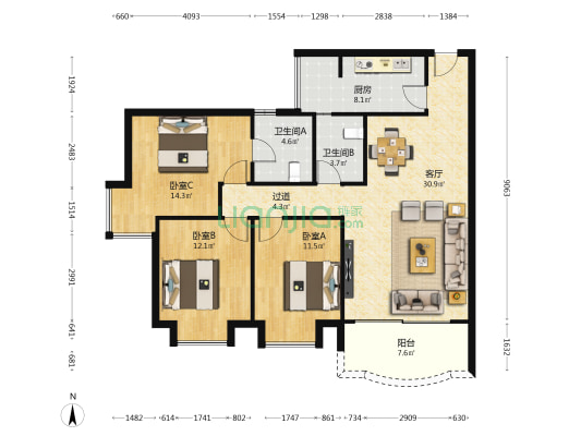 树人小学集资房 3室1厅2卫 114平方