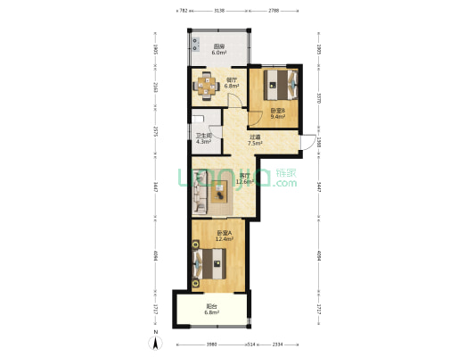 味精厂宿舍 2室2厅1卫 72平方