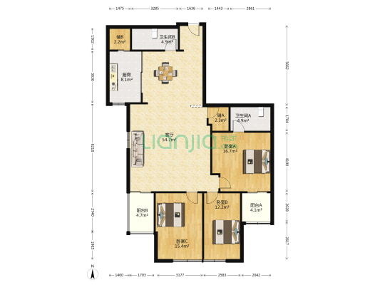 得月花园 3室1厅2卫 172平方