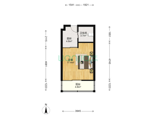 秦峰星尚公寓 1室0厅1卫 44平方