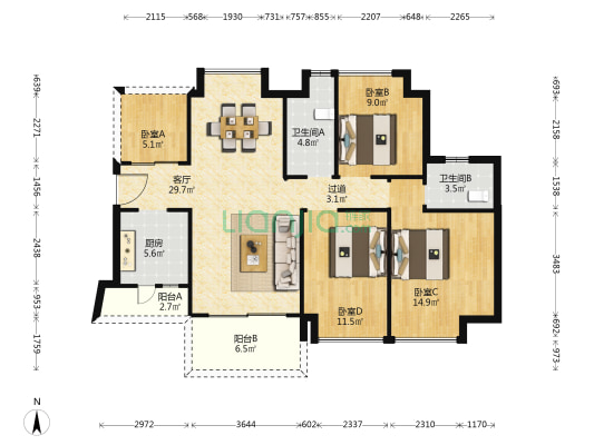 鹏达南山壹号 4室1厅2卫 112平方