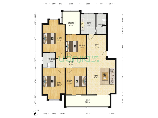 建设A区四区 4室2厅2卫 141平方
