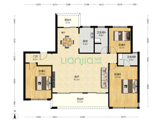 亚新橄榄公馆建设 3室1厅2卫 143平方