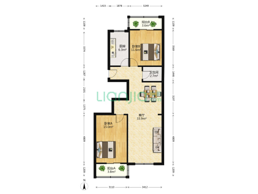 云成里 2室1厅1卫 92平方