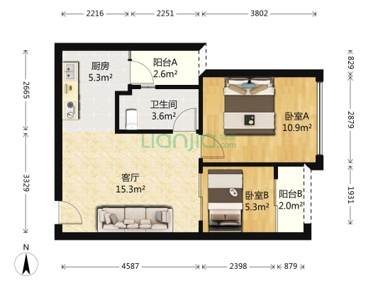 佳兆业现代城 2室1厅1卫 56平方