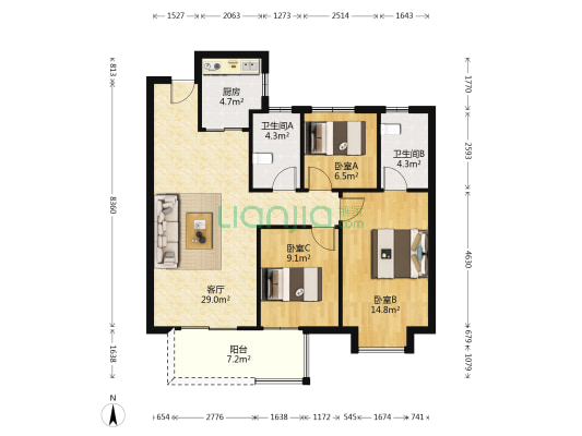 禹洲朗廷元著 3室1厅2卫 105平方