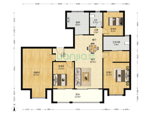 江山万里江万府 3室1厅2卫 170平方