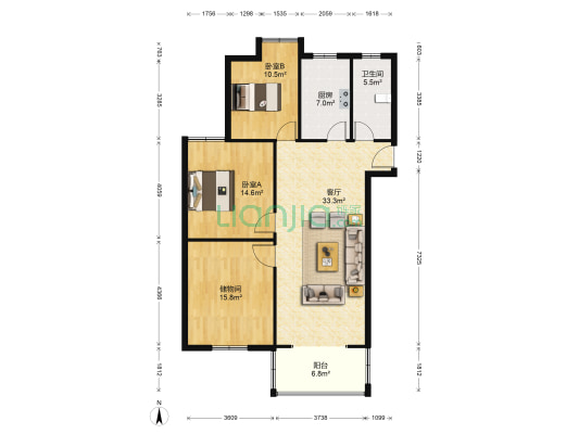 苏东翡翠南园 2室1厅1卫 121平方
