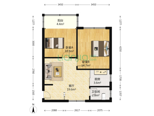 供电局宿舍 2室1厅1卫 62平方