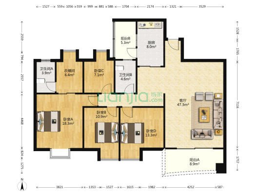 在水一方 4室1厅2卫 167平方