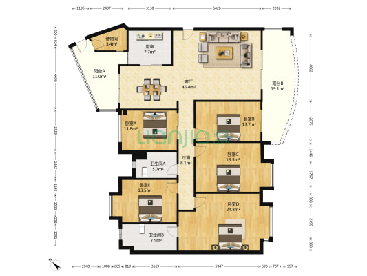 中海金沙湾C区 5室1厅2卫 208平方