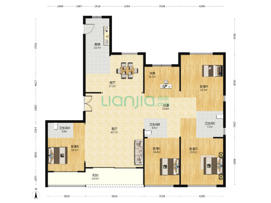 江湾城一期 5室2厅3卫 256平方