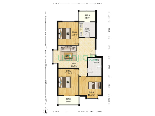 众祥园 3室1厅1卫 92平方