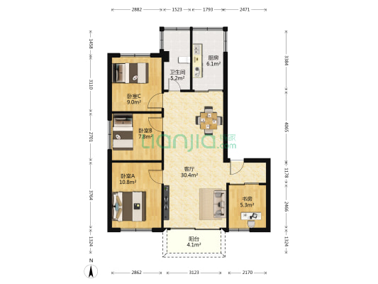 广东基础楼 4室1厅1卫 94平方