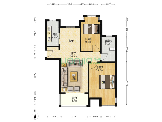 宝南花园 2室1厅1卫 103平方