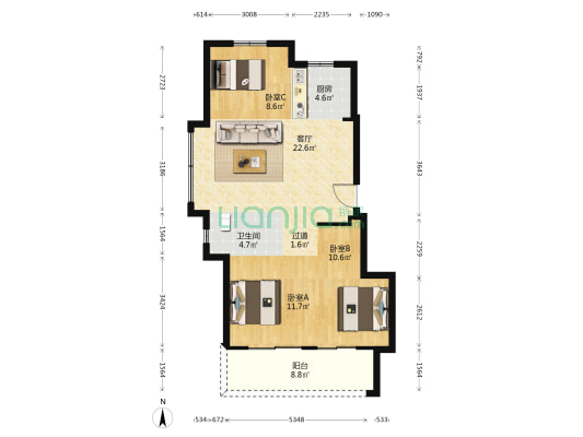 新希望映辰府 3室1厅1卫 89平方