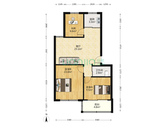 竹园 3室1厅1卫 80平方