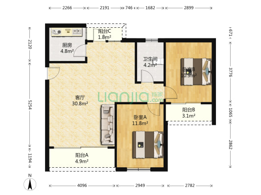 麗港山莊 2室1厅1卫 75平方