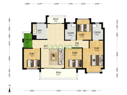 融创滨江粤府 4室1厅2卫 116平方