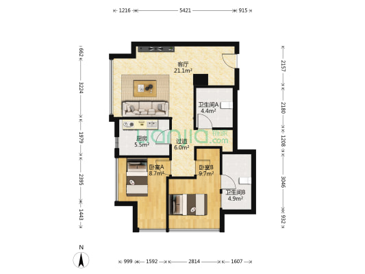 铁狮门晶融汇 2室1厅2卫 89平方