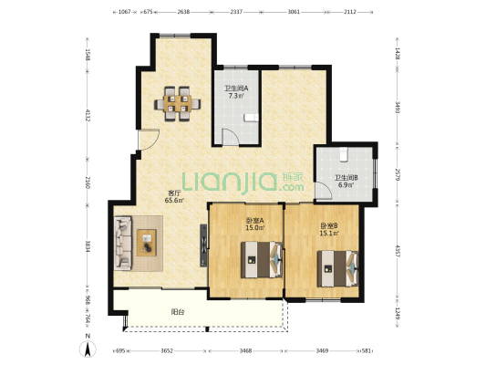 富华佳园 2室1厅2卫 208平方