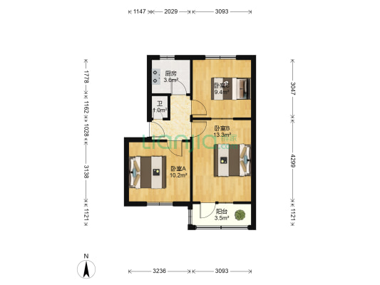 万里公司22号家属院 3室0厅1卫 60平方