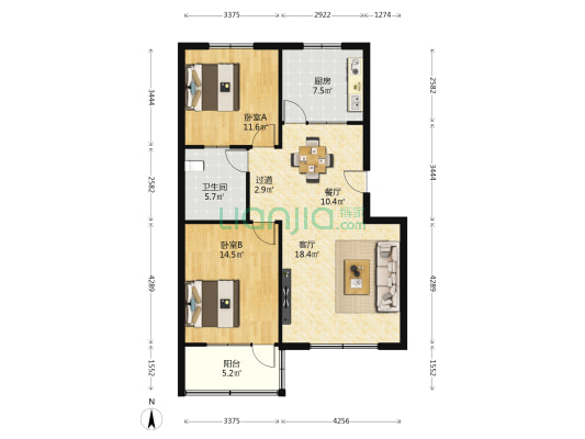 聚隆小区 2室2厅1卫 94平方